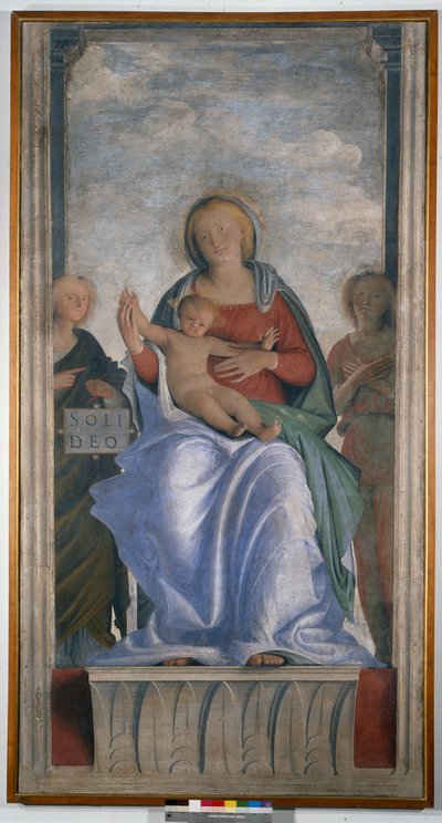 Madonna en Kind en twee engelen door Bartolomeo Suardi Bramantino