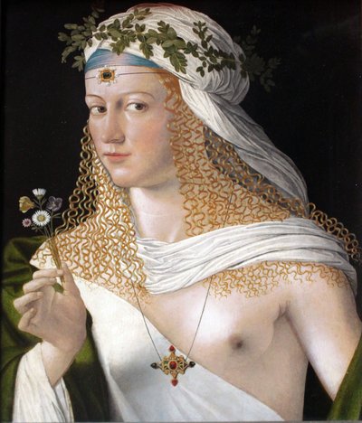 Geïdealiseerd portret van een courtisane als Flora door Bartolomeo Veneto