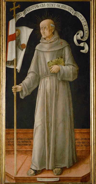 Sint Joannes van Capistrano, beroemd prediker van berouw, die oproept tot kruistochten tegen Turken en Hussieten ... door Bartolomeo Vivarini