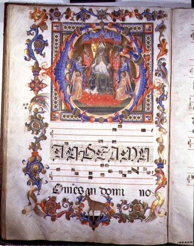 Pagina met verlichting die Aegidius (St. Giles) toont, omringd door engelen, uit 