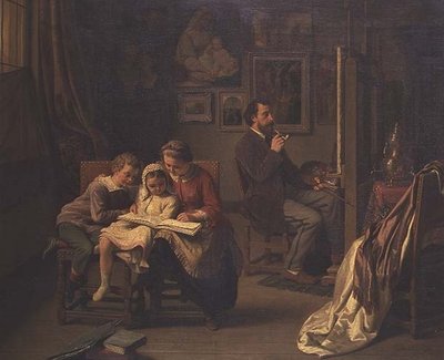 De kunstenaar met zijn kinderen in zijn atelier door Basile de Loose