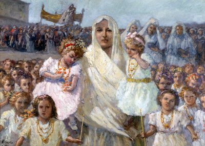 Processie van de maagden van Rapino door Basilio Cascella