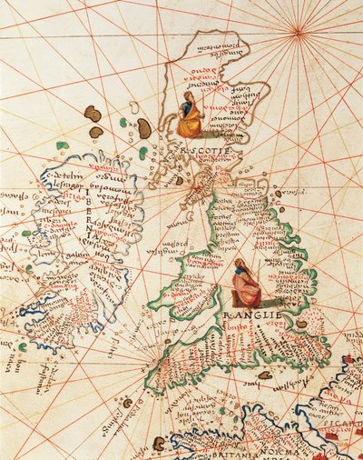 Europa: Groot-Brittannië en Ierland, uit Atlas van de Wereld in drieëndertig Kaarten, door Battista Agnese door Battista Agnese