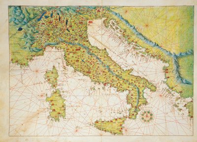Italië, uit Atlas van de Wereld in drieëndertig kaarten door Battista Agnese