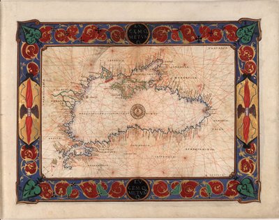 Kaart van de Zwarte Zee inclusief delen van het huidige Roemenië, Bulgarije, Turkije, Oekraïne en Rusland door Battista Agnese