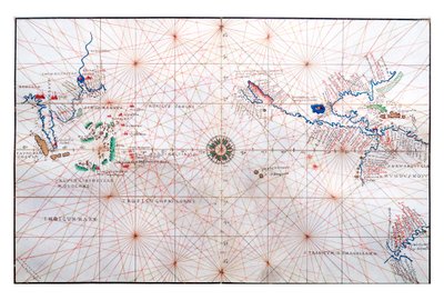 Navigatiekaart met China, Ceylon en de Filippijnen en de Kreeftskeerkring en Steenbokskeerkring, ca. 1540 door Battista Agnese