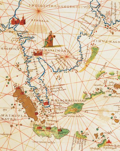 De Indische Oceaan en deel van Azië en Afrika: Maleisië en eilanden Java en Sumatra, uit Atlas van de Wereld in drieëndertig Kaarten, door Battista Agnese door Battista Agnese