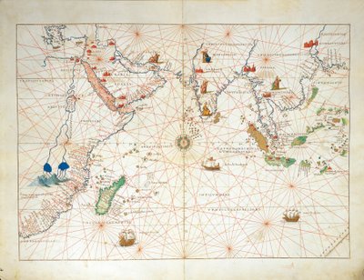 De Indische Oceaan en een deel van Azië en Afrika, uit Atlas van de Wereld in drieëndertig Kaarten, door Battista Agnese door Battista Agnese