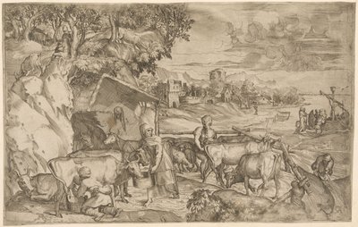 Landschap met vee door Battista Angolo del Moro