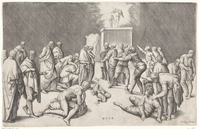 Ark des Verbonds in de tempel van Dagon door Battista Franco