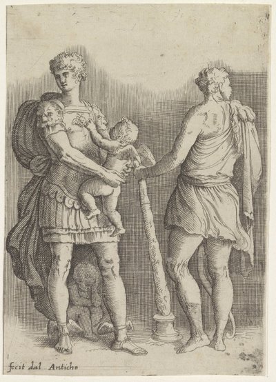 Perseus met twee putti en Hercules, op de rug gezien door Battista Franco