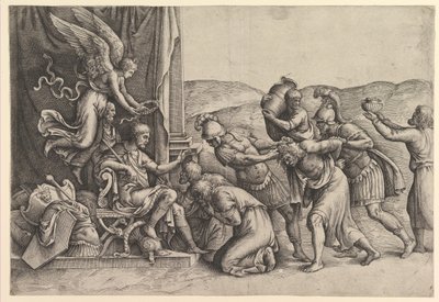 Scipio verleent genade aan de gevangenen door Battista Franco Veneziano