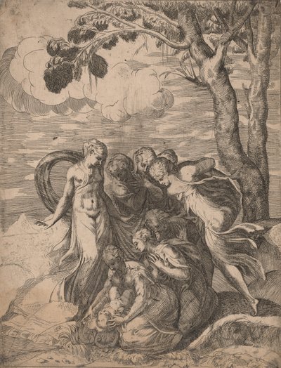 De Vondst van Mozes, 1540s door Battista del Moro