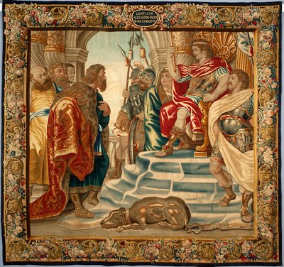Koning Alexander de Grote ontving een delegatie uit Athene. Wandtapijt gemaakt in de manufacturen van Brussel. 16e eeuw Genua, Musei di Strada Nuova door Belgian School