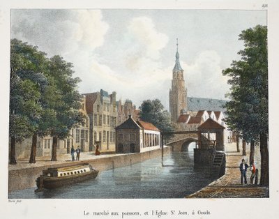 De vismarkt en de Sint-Janskerk in Gouda, ca. 1895 door Belgian School