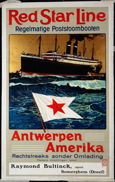 Red Star Line, Antwerpen Amerika, ca. 1899 door Belgian School