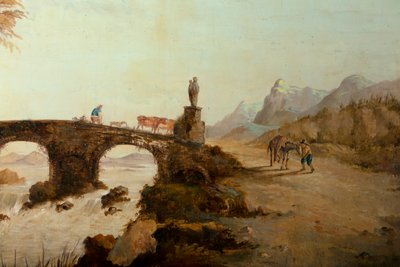 Tweede achterkamer achteraan, vergaderzaal, muurschilderingen met landelijke scènes in klassieke stijl, waarschijnlijk rond 1810, scène 1 door Belgian School
