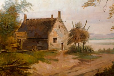 Tweede achterkamer achteraan, vergaderzaal, muurschilderingen met landelijke scènes in klassieke stijl, waarschijnlijk rond 1810, scène 7 door Belgian School