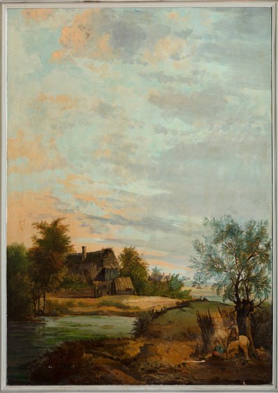 Tweede achterkamer, vergaderzaal, muurschilderingen met landelijke scènes in klassieke stijl, waarschijnlijk rond 1810, scène 7 door Belgian School