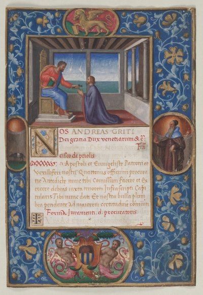 Blad uit een commissie: Sint Marcus geeft de sleutels van Venetië aan Francesco de Priuli, c. 1523-1524 door Benedetto Bordone