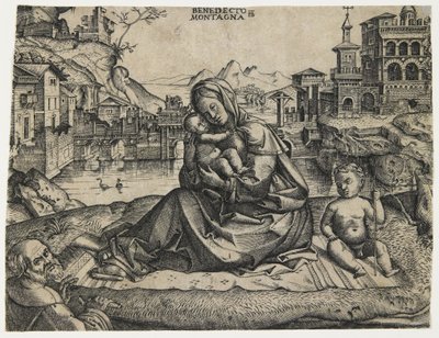 De Heilige Familie met de Jonge Sint Jan in een Landschap, c. 1506-1512 door Benedetto Montagna