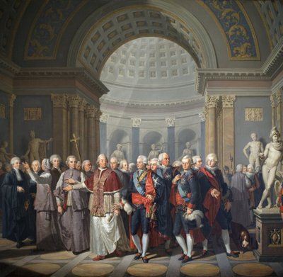 Gustave III van Zweden met paus Pius VI door Benigne Gagneraux