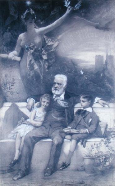 Victor Hugo en zijn kleinkinderen door Benjamin  Constant