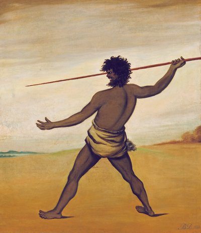Timmy, een Tasmaanse Aboriginal, werpt een speer door Benjamin Duterrau