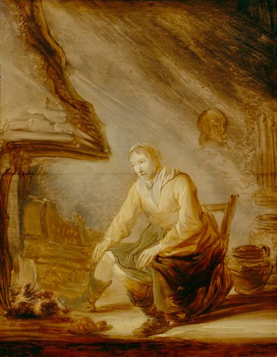 Vrouw voor het vuur door Benjamin Gerritsz Cuyp