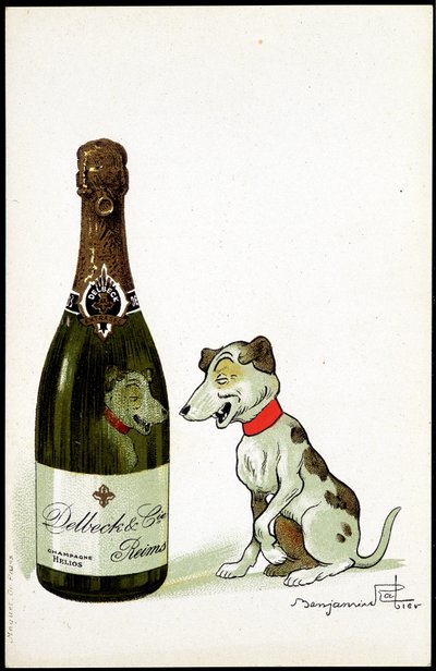 Kartonnen voor champagne Delbeck et Cie, Reims, illustratie door Benjamin Rabier (1864-1939), sd. begin 20e eeuw door Benjamin Rabier