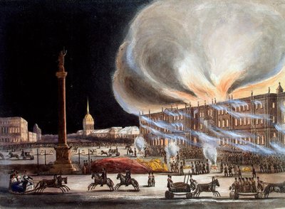 Brand in het Winterpaleis in december 1837 door Benjamin Richard Green