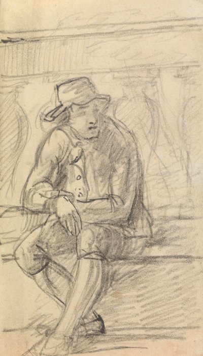 Figuurstudie van een jonge man, met een hoed, zittend buiten door Benjamin Robert Haydon