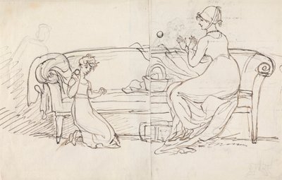 Mevrouw West en dochter spelen vangbal door Benjamin West