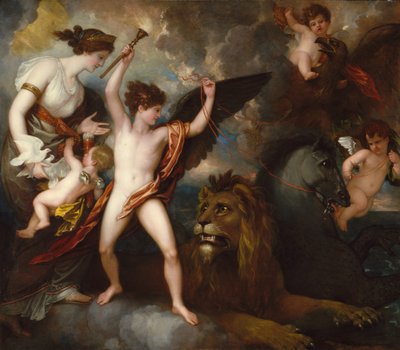 Omnia Vincit Amor, of De kracht van liefde in de drie elementen door Benjamin West