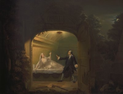 David Garrick en George Anne Bellamy in "Romeo en Julia", Act V, Scene iii door Benjamin Wilson