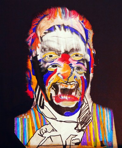 50 grote schrijvers uit de geschiedenis : Charles Bukowski, 2015 (olieverf en acrylverf op doek) door Benoit Erwann Boucherot