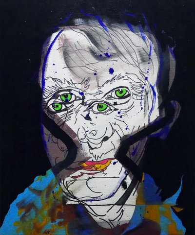 50 grote schrijvers uit de geschiedenis : Michel Houellebecq, 2015 (olieverf en acrylverf op doek) door Benoit Erwann Boucherot