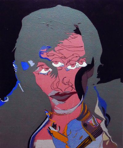 50 grote schrijvers uit de geschiedenis : Salman Rushdie, 2015 (olieverf en acrylverf op doek) door Benoit Erwann Boucherot