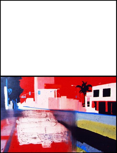 Californische auto op Californische strook, 2003 (olieverf op 2 naast elkaar geplaatste doeken) door Benoit Erwann Boucherot