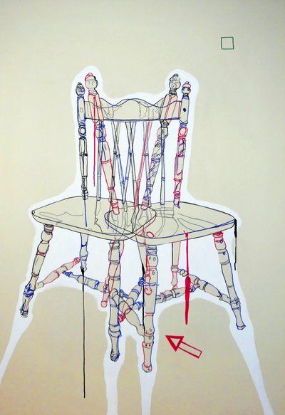 Chaise manifeste, 2023 (olieverf en acryl op gemengd doek) door Benoit Erwann Boucherot