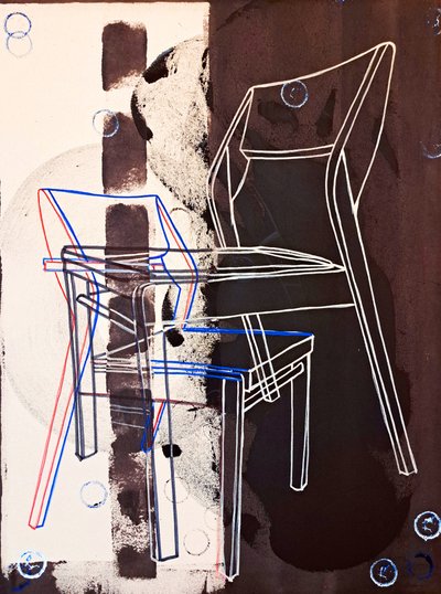 Chaise prototype, naar David Gour, 2023 (olieverf en acryl op gemengd doek) door Benoit Erwann Boucherot