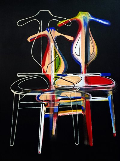 Chaise valet naar Hans J. Wegner, 2021 (olieverf en acryl op gemengd doek) door Benoit Erwann Boucherot