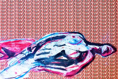 Japans overportret 2, 2020 (acryl op gezeefdrukt Japans papier) door Benoit Erwann Boucherot