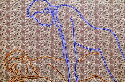 Masculin japonais 13, 2020 (acryl op gezeefdrukt Japans papier) door Benoit Erwann Boucherot