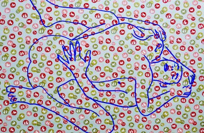 Masculin japonais 9, 2020 (acryl op gezeefdrukt Japans papier) door Benoit Erwann Boucherot