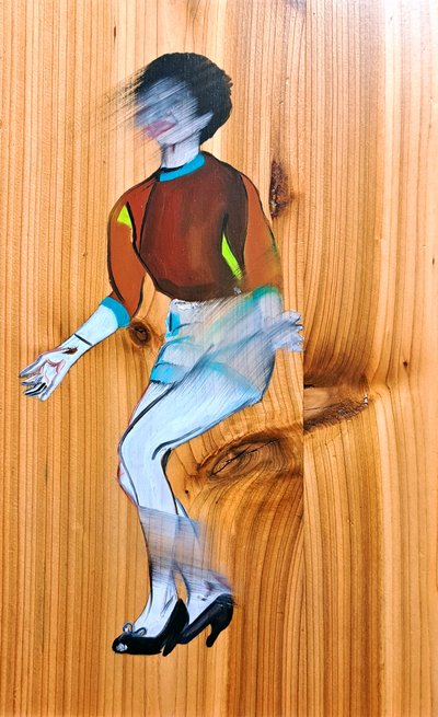 Roos danst chachacha, 2023 (olieverf op vurenhout) door Benoit Erwann Boucherot