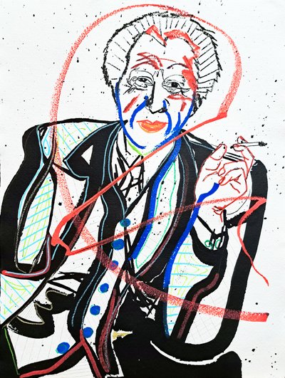 Surportret : Frank Lloyd Wright, 2022 (acryl op papier) door Benoit Erwann Boucherot