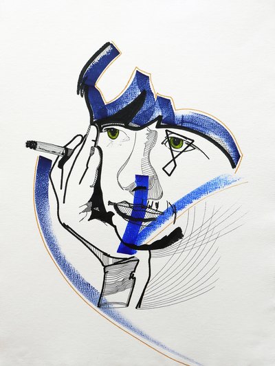 Surportret : Françoise Sagan 1, 2019 (acryl op papier) door Benoit Erwann Boucherot