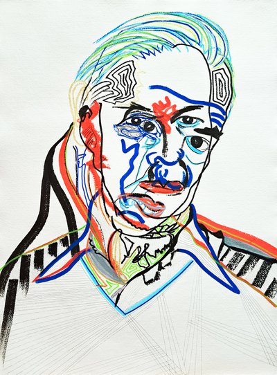 Surportret : Hans J. Wegner, 2022 (acryl op papier) door Benoit Erwann Boucherot