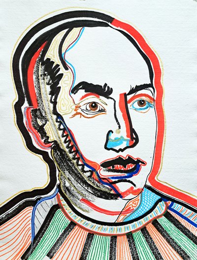 Surportret : Isamu Noguchi 1, 2022 (acryl op papier) door Benoit Erwann Boucherot